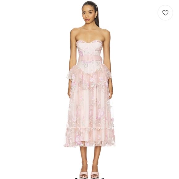 For Love & Lemons Emmeline Embroidery Midi Strapless Pink Floral Dress Sz S Nwt - Picture 2 of 7